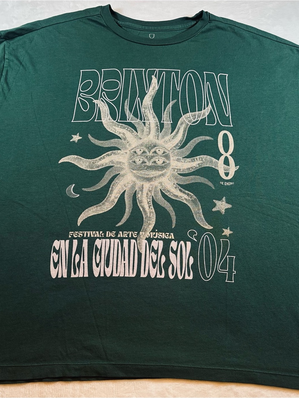 Brixton Dark Green Graphic Sun Festival Tee with Cream Print Men’s/Women’s Small